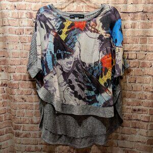 ClothesHead Top Colorful Sheer Layered with Abstract Print Size Medium